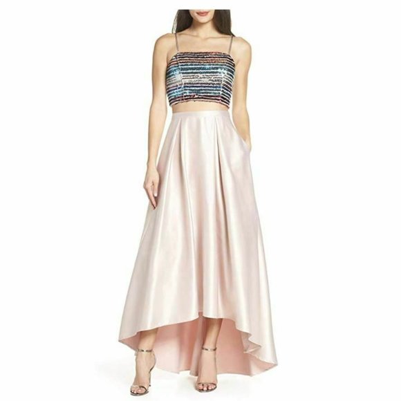 Sequin Hearts 9 Blush 2 Pc Satin Gown NWT BX1-2 - Picture 1 of 8
